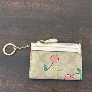 Coach Tan and Pink Cherry Keychain Wallet
